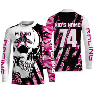 Skull MotoX jersey custom number motocross UPF30+ pink camo dirt bike racing motorcycle racewear NMS949