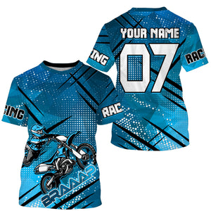 Blue dirt bike racing jerseys MX custom number&name motocross kids men UV offroad long sleeve shirt PDT163