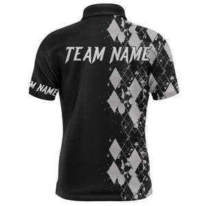 Personalized Men Polo Bowling Shirt, Custom Name Argyle Pattern Bowler Team Jersey NBP23