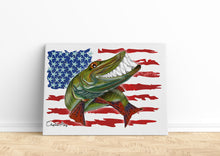 Load image into Gallery viewer, Musky fishing with American flag ChipteeAmz&#39;s art Matte Canvas AT012