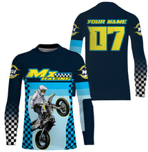 Load image into Gallery viewer, Kid adult youth Motocross jersey custom blue flag racing UPF30+ off-road biker riding motorcycle PDT117