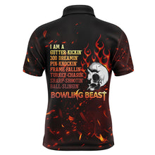Load image into Gallery viewer, Bowling Beast Personalized Men Polo Shirt, Flame Skull Cool Men Bowlers Jersey Short Sleeves NBP54