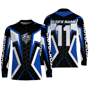 Blue white customizable Motocross jersey MX off-road UPF30+ shirt biker racing motorcycle PDT41