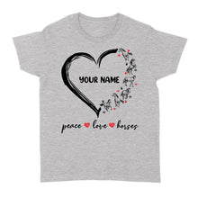 Load image into Gallery viewer, Peace love horses tattoo customized name horse shirt for girl, horse shirts D06 NQS2908 - Standard Women&#39;s T-shirt