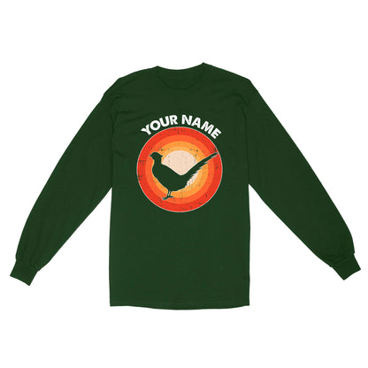 Pheasant Retro Vintage Sunset Custom Name Shirt, Pheasant Hunting Shirt, Gift for Pheasant Lover, Bird Lover Standard Long Sleeve FSD2349D08
