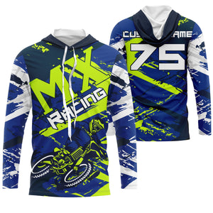 Blue Motocross jersey dirt bike custom shirt UPF30+ for kid men women MX racing off-road racewear PDT103