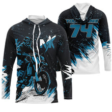 Load image into Gallery viewer, Blue customizable youth MX jersey UPF30+ dirt bike men women kid off-road racing motorcycle shirt PDT59