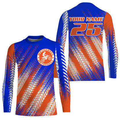 Blue and orange MX racing jersey custom youth men women biker UPF30+ off-road extreme motorcycle PDT119