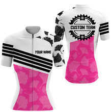 Load image into Gallery viewer, Pink cycling jersey women UPF50+ floral biking gear with 3 pockets Long short sleeve bike shirt| SLC124