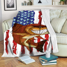 Load image into Gallery viewer, Redfish fishing American flag funny Red drum ChipteeAmz&#39;s art custom name fishing fleece blanket AT053