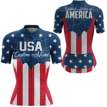 Load image into Gallery viewer, USA womens cycling jersey UPF50+ American flag cycle gear with 3 pockets full zip MTB BMX racewear| SLC146