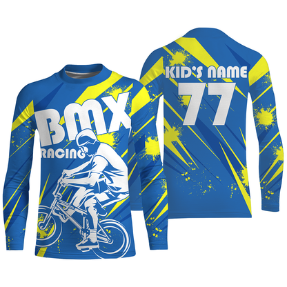 Personalized adult kid BMX jersey UPF30+ blue BMX riding shirt Cycling enduro bicycle gear| SLC59