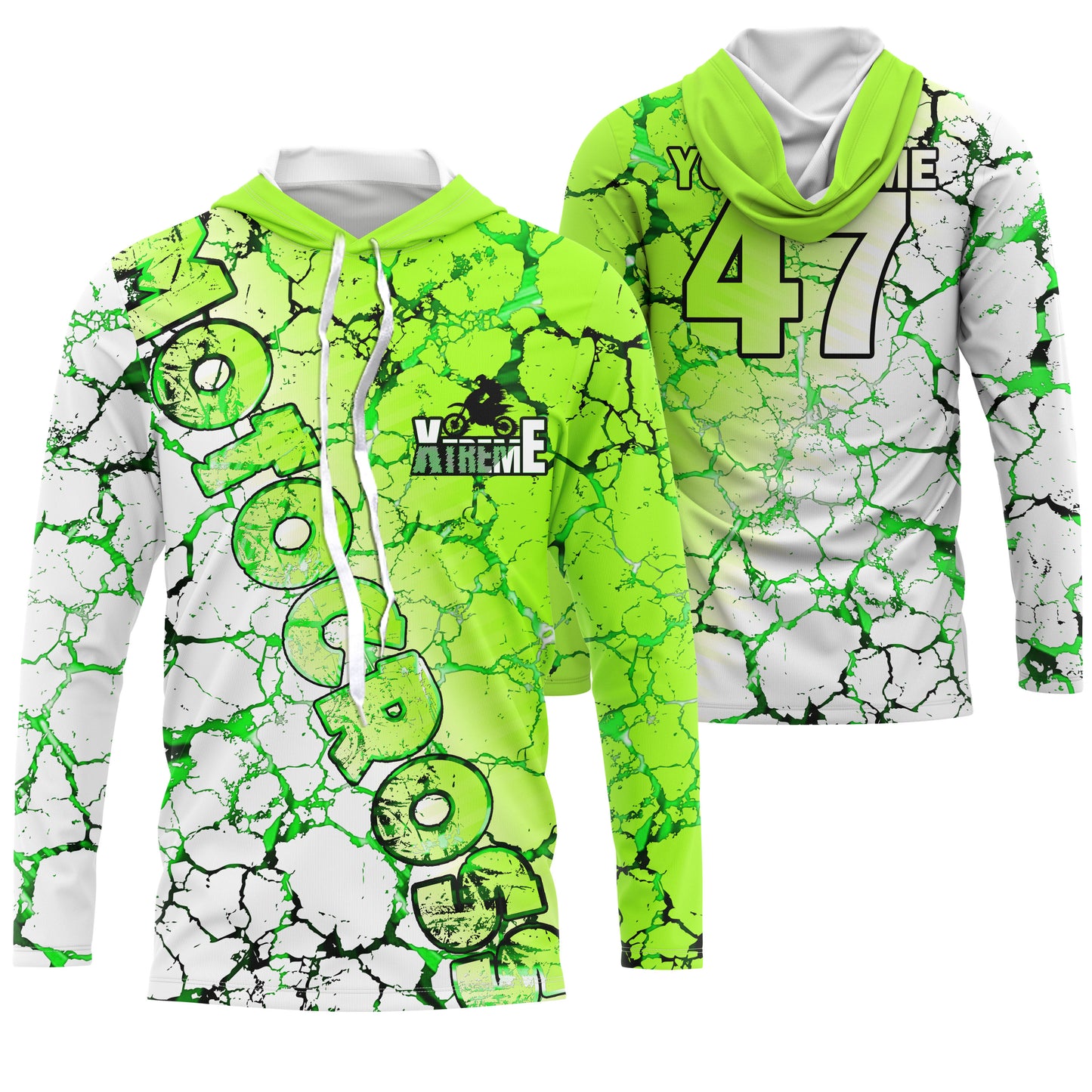 Motocross green neon custom MX jersey UPF30+ kid men women biker extreme dirt racing motorcycle PDT47