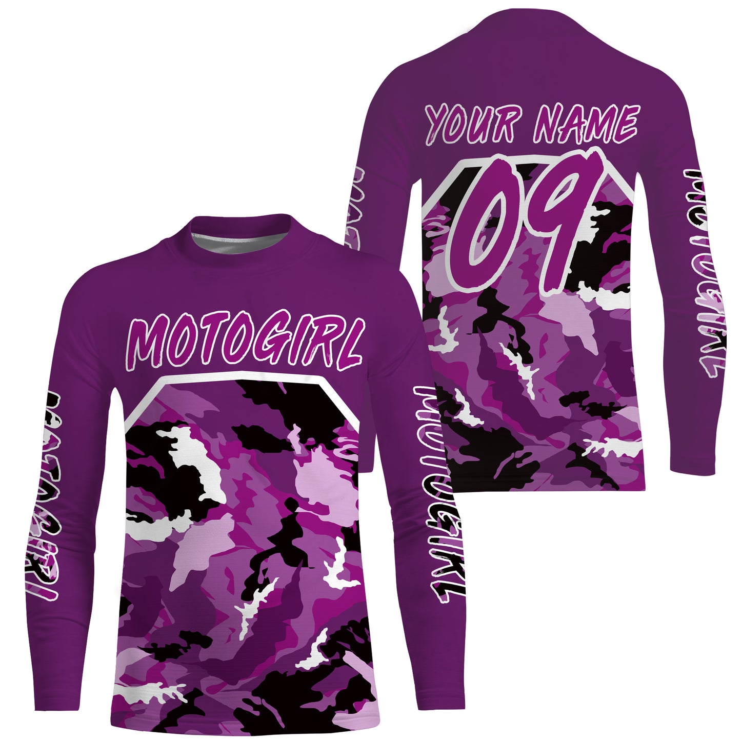 Motogirl purple camo custom motocross jersey UPF30+ girls women dirt bike Powersports long sleeves NMS1038