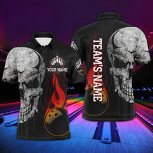 Load image into Gallery viewer, Men's Skull Flame Polo Bowling Shirt, Custom Name Team Bowlers Jersey NBP98
