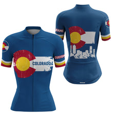 Load image into Gallery viewer, Blue Colorado flag men/women cycling jersey UPF50+ Colorado mountain bike shirt with 3 pockets| SLC168