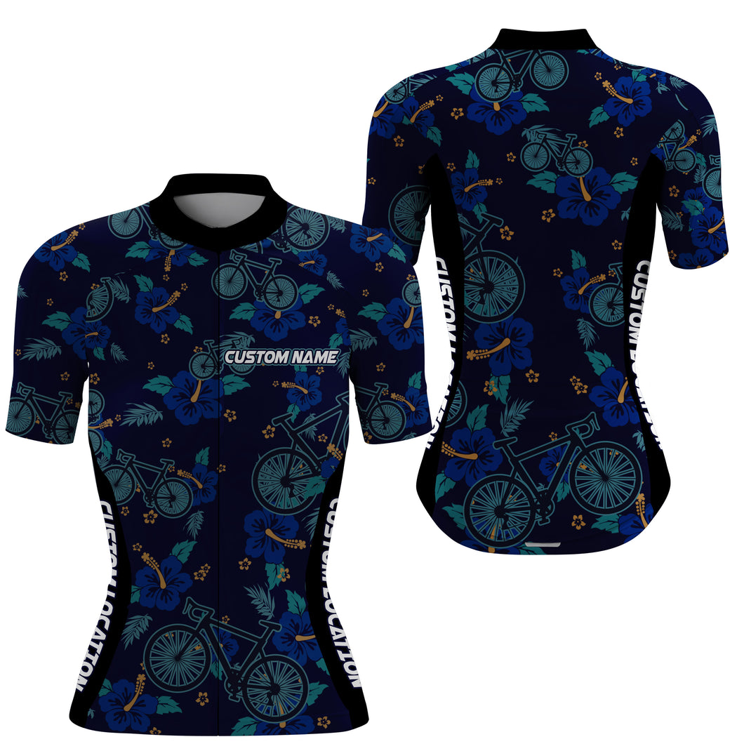 Floral women cycling jersey with 3 pockets UPF50+ Reflective bike shirt Custom name bicycle gear| SLC127