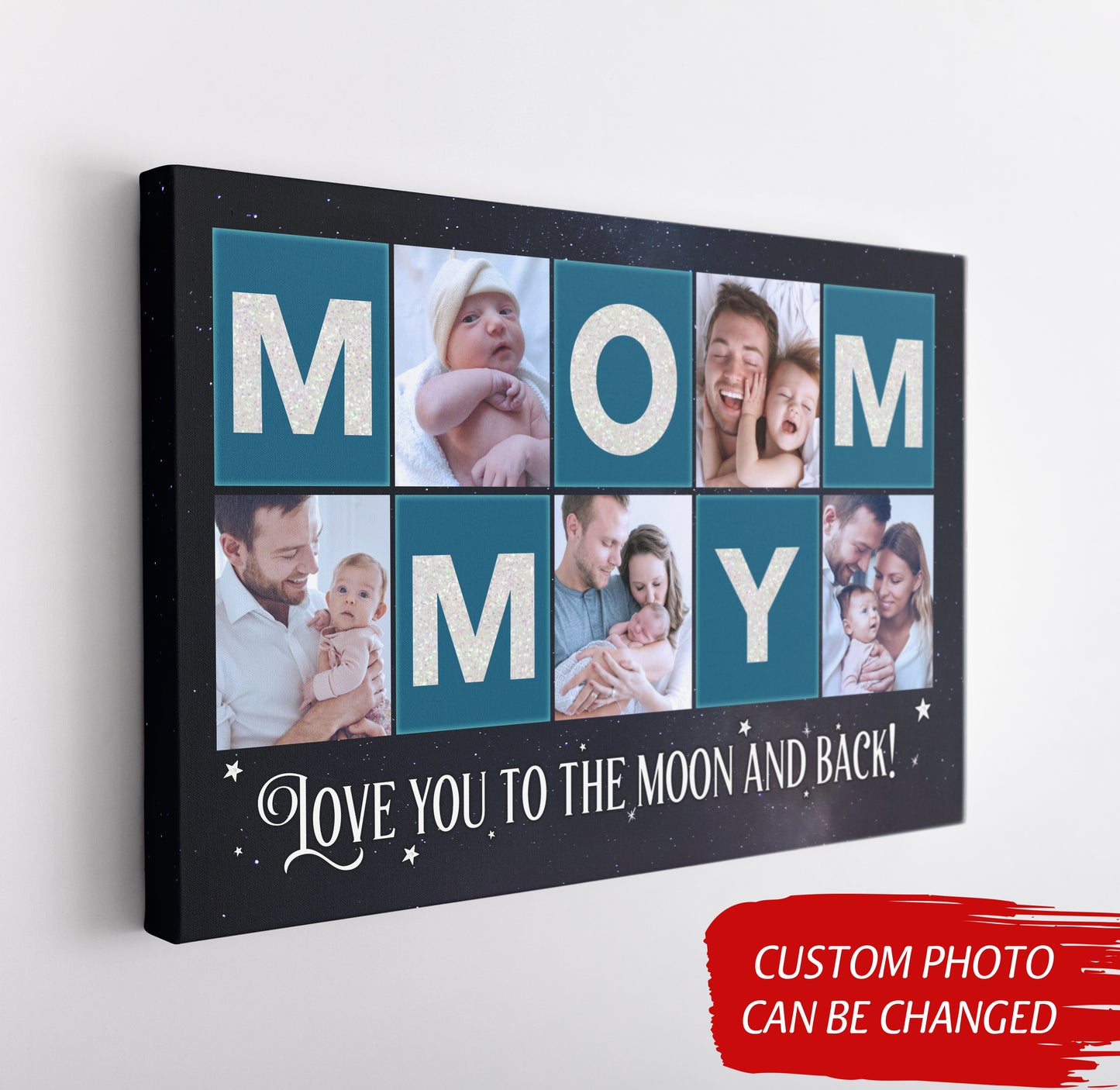 Personalized Mom Canvas Custom Photo Collage, Mommy Love You to The Moon and Back, Mother's Day Gift| N2471