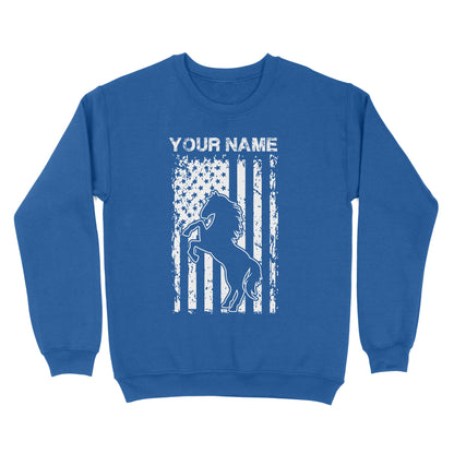 Personalized Horse American Flag, USA, Patriotic Cowgirl Equestrian shirts D02 NQS2773  - Standard Crew Neck Sweatshirt