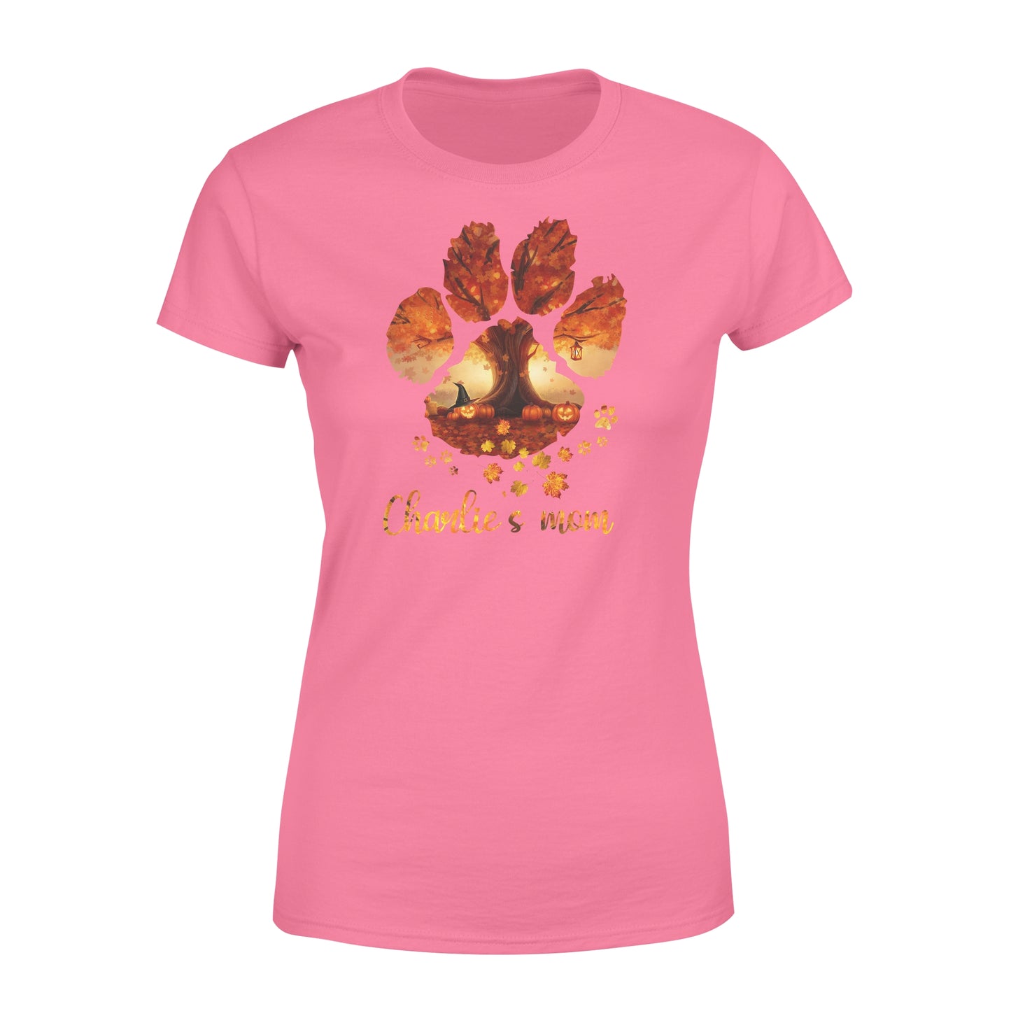Custom dog's name dog paws mom autumn halloween personalized gift - Standard Women's T-shirt