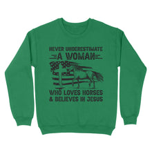 Load image into Gallery viewer, Never underestimate a woman who loves horses and believes in Jesus, horse gifts for girls D03 NQS2680 - Standard Crew Neck Sweatshirt