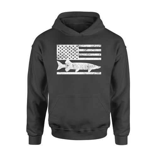 Musky Fisherman American Flag Fishing Hoodie - FSD1412D02