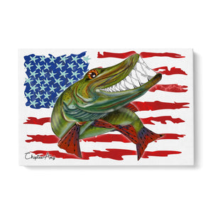 Musky fishing with American flag ChipteeAmz's art Matte Canvas AT012