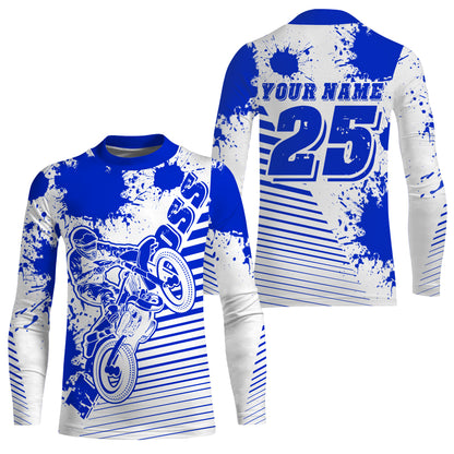 Kids men women jersey for dirt bike custom UPF30+ blue off-road Motocross racing shirt racewear PDT105