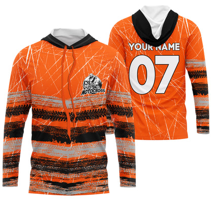 Custom motocross jersey orange tire track dirt bike UPF30+ kids men women motorcycle off-road NMS1032