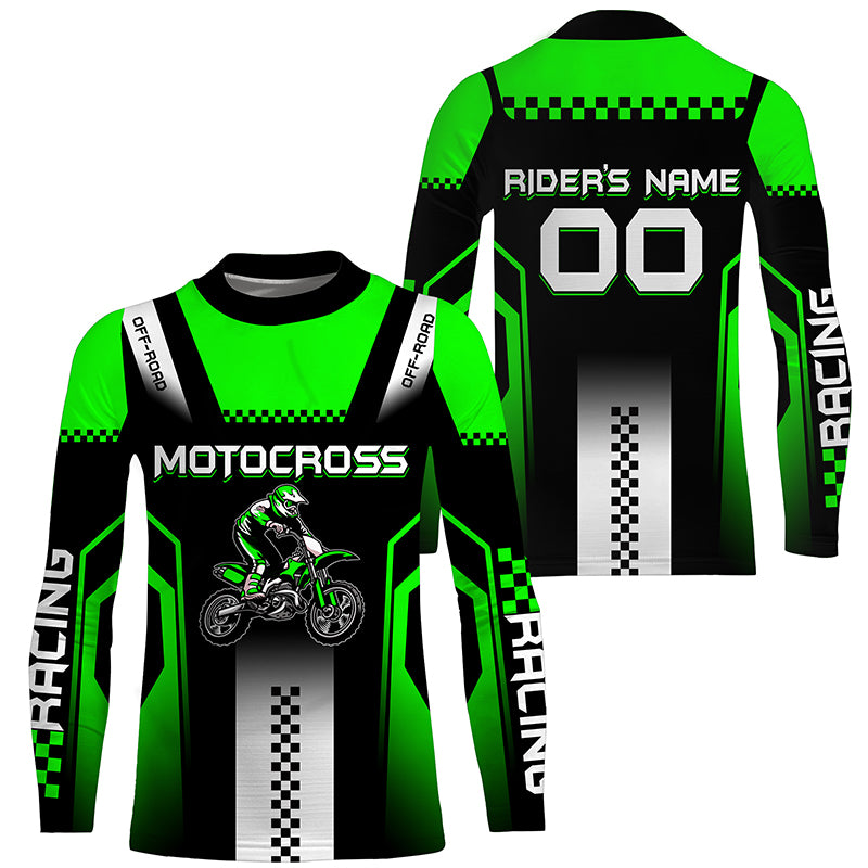 Custom Motocross Jersey UPF30+ Green Dirt Bike Shirt Men Women Kid Off-Road MX Racing Long Sleeve PDT469