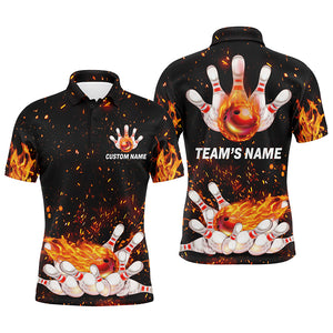 Flame Men Polo Bowling Shirt, Personalized Team Bowlers Jersey Short Sleeves NBP65