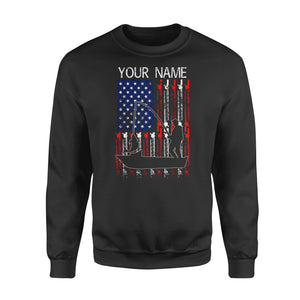 American flag fisherman kayak fishing custom name US fishing rod D05 NQS1244 - Standard Crew Neck Sweatshirt