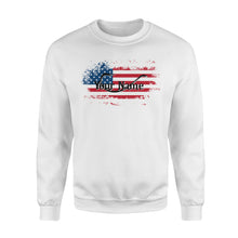 Load image into Gallery viewer, Custom name American Flag Fish Hook fishing Crew Neck Sweatshirt, personalized fishing apparel gift for Fishing lovers- NQS1198