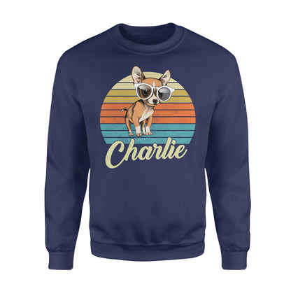 Custom name awesome Chihuahua 1970s vintage retro personalized gift - Standard Crew Neck Sweatshirt