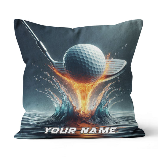 Fire & Water Golf Club & Ball Custom Throw Pillow Personalized Goft Gift LDT1154