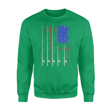 Load image into Gallery viewer, American US Flag Fishing Rod Shirt, Fisherman Gift D06 NQSD302 - Standard Crew Neck Sweatshirt