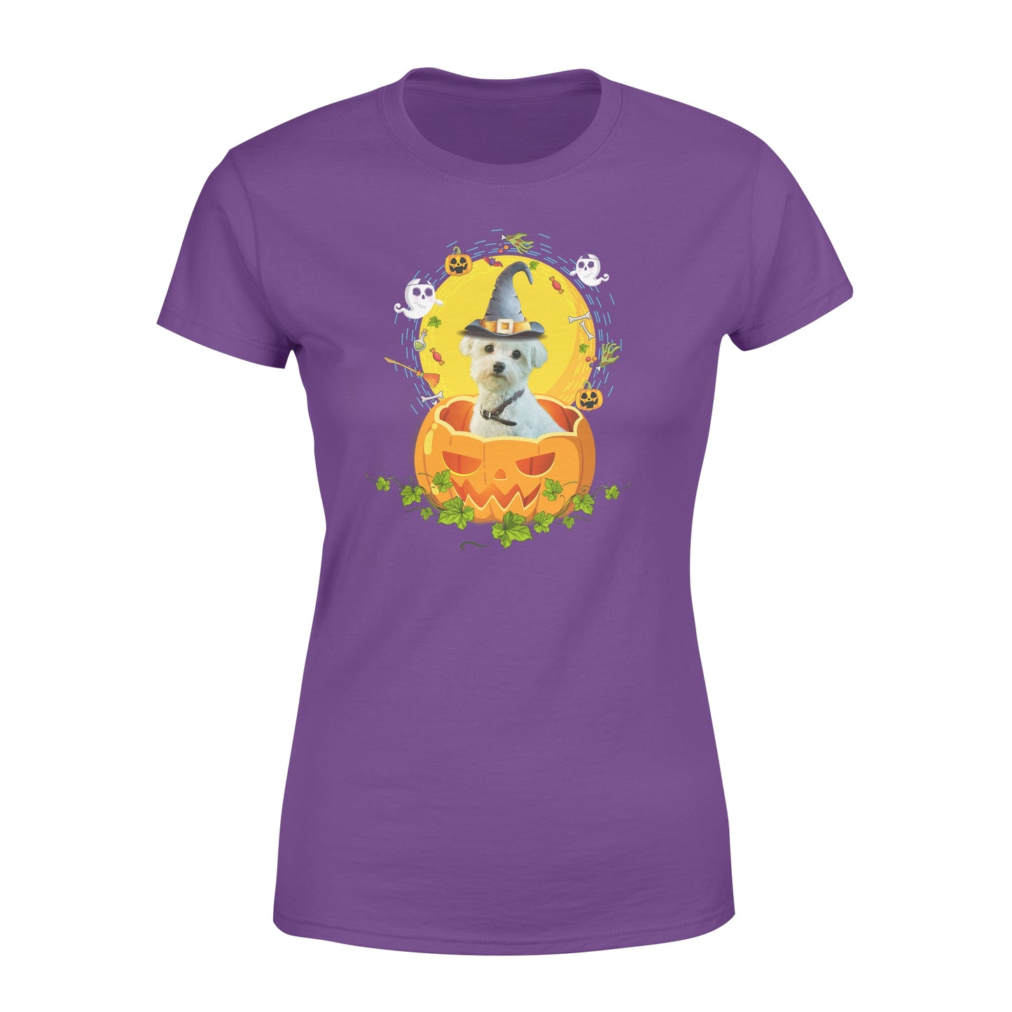 Custom photo dog halloween pumpkin personalized women's t-shirt