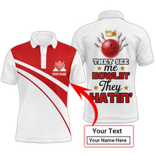 Load image into Gallery viewer, Red&amp;White Bowling Polo Shirt Funny Personalized Bowling Shirt Men Custom Bowling Jersey for Team BDT12