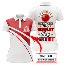 Load image into Gallery viewer, Red&amp;White Bowling Polo Shirt Funny Personalized Bowling Shirt Women Custom Bowling Jersey for Team BDT13