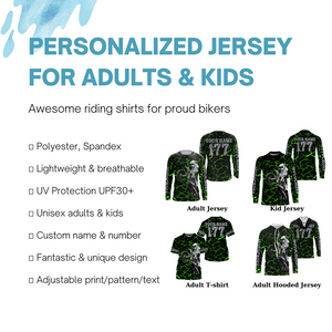 Youth kid adult Motocross racing jersey green shirt custom UV protective off-road MX extreme biker PDT35