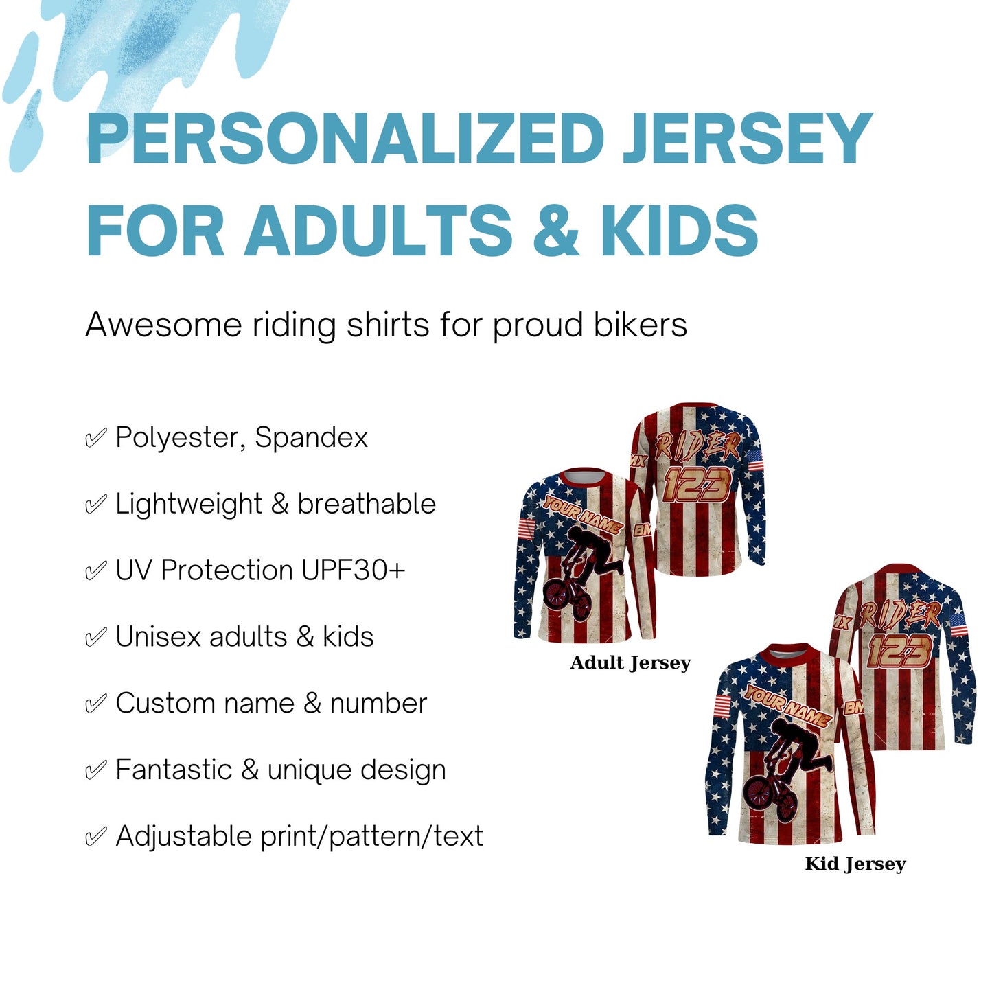 Custom American BMX jersey UPF30+ Adult kid bike shirt USA riding gear Cycling bicycle clothes| SLC70