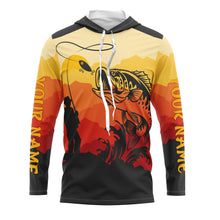 Load image into Gallery viewer, Bass Fishing Sunset Background Custom Name Long Sleeve Fishing Shirts, Bass Fishing jerseys - TMTS044