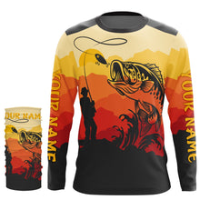 Load image into Gallery viewer, Bass Fishing Sunset Background Custom Name Long Sleeve Fishing Shirts, Bass Fishing jerseys - TMTS044