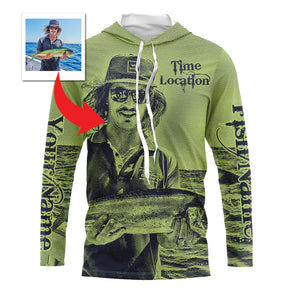 Fishing Shirt Custom Name, Image, Time, Location 3D UV protection Shirts UPF 30+ Fishing gift| Green- TMTS050