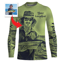 Load image into Gallery viewer, Fishing Shirt Custom Name, Image, Time, Location 3D UV protection Shirts UPF 30+ Fishing gift| Green- TMTS050