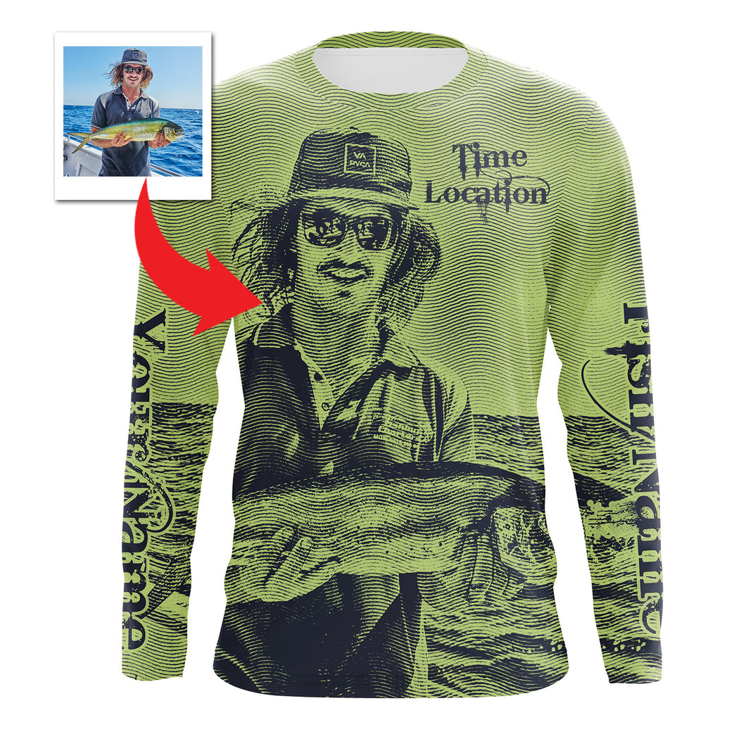 Fishing Shirt Custom Name, Image, Time, Location 3D UV protection Shirts UPF 30+ Fishing gift| Green- TMTS050