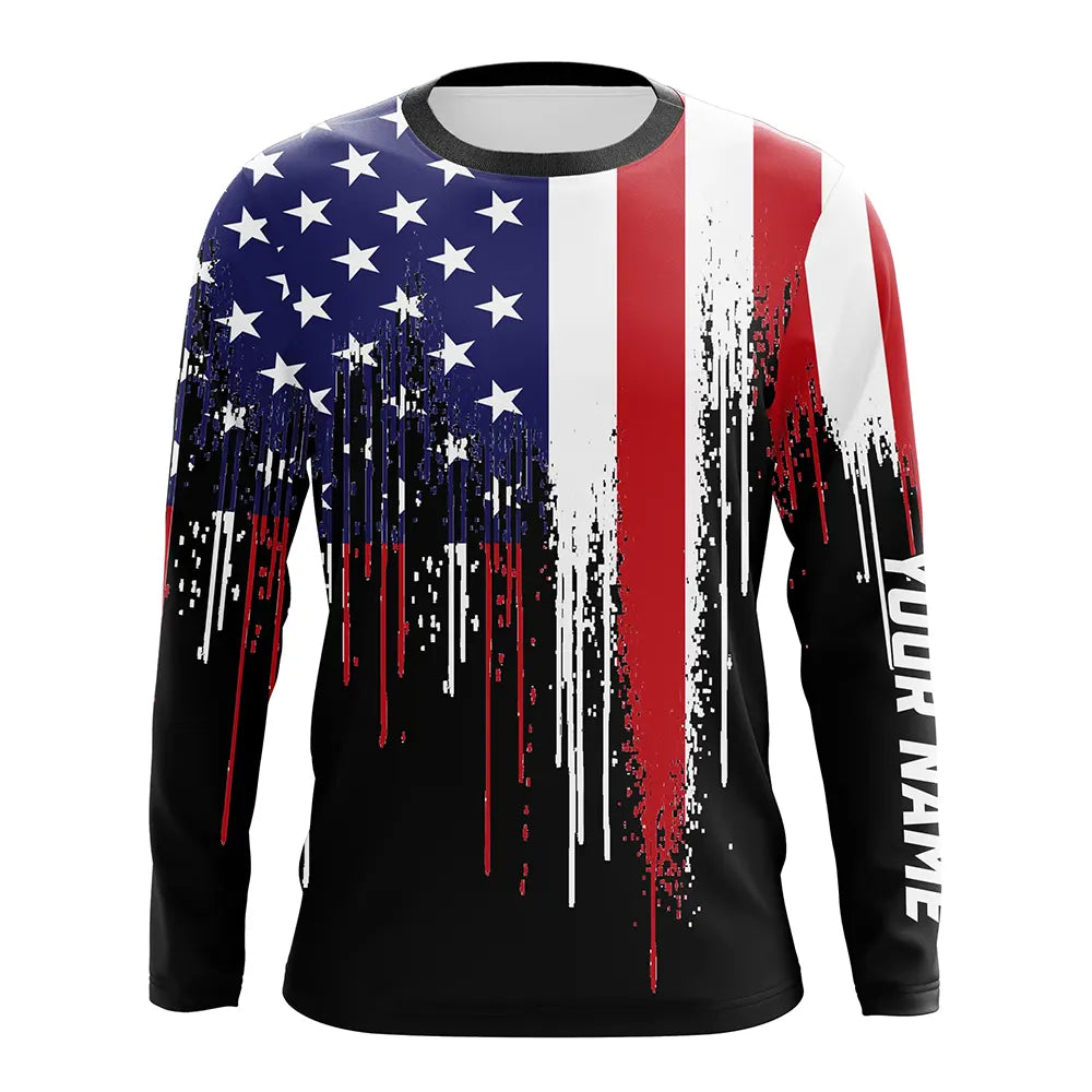 American Flag UV Protection Custom Long Sleeve Shirts Upf 30+ Patriotic Fishing Apparel TTN120