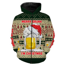 Load image into Gallery viewer, Funny Festive Drinking Gift Merry Drunk I'm Christmas Ugly Sweater Customize Name 3D Shirt TTN101