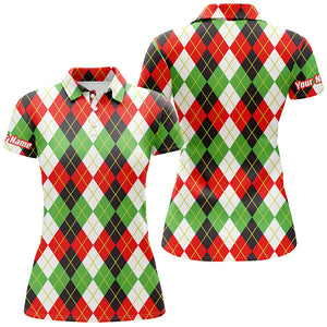 Christmas plaid Argyle Pattern - Funny Christmas Women's Golf Polo Custom Name shirt TTN103