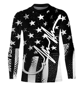 American Flag Fish Hook Heartbeat Custom Long Sleeve Fishing Shirts Personalized Patriotic Fishing Gifts TTN19